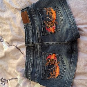 Express Stella Jean Shorts Dark Wash Embroidered Pockets Cotton